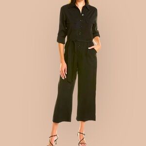 🖤 MAX STUDIO Large Women's Black Button-Up Peachskin Jumpsuit NWOT
